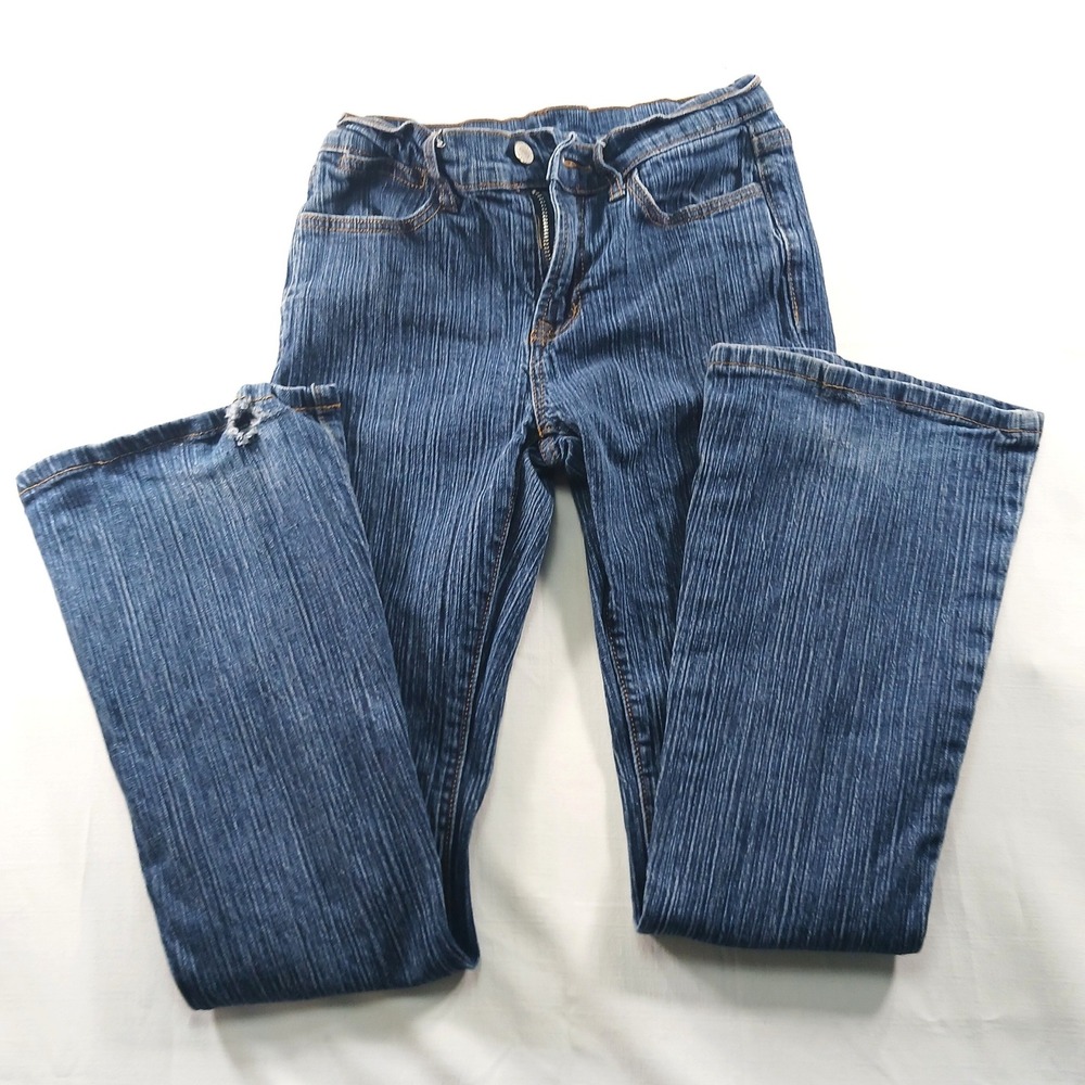 J. Galt Shanghai Blue Flare Jeans Textured High Rise Stretch Denim Size S